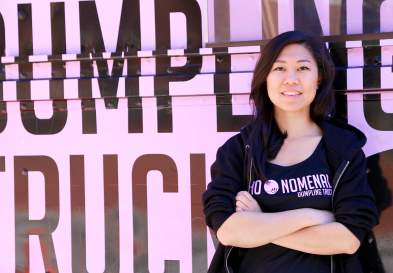 Sophia Woo standing in front of her dumpling truck
