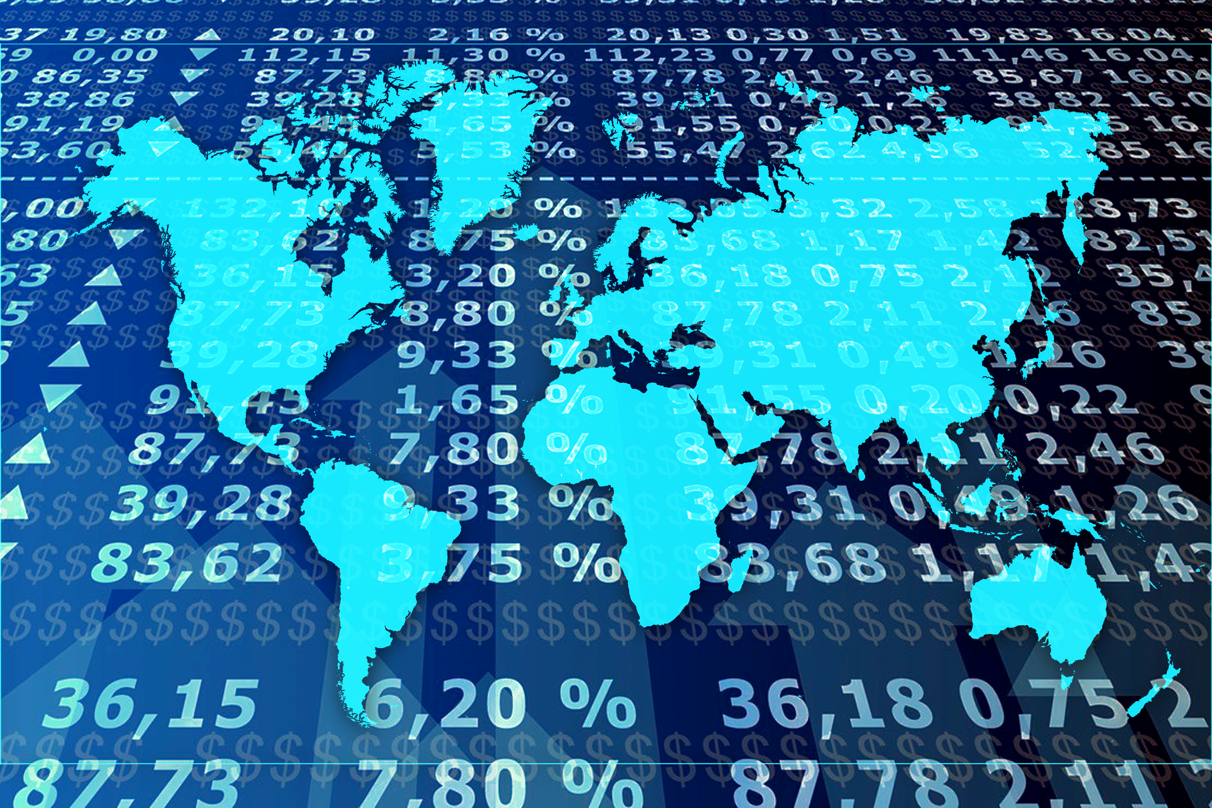 World map with financial data in the background