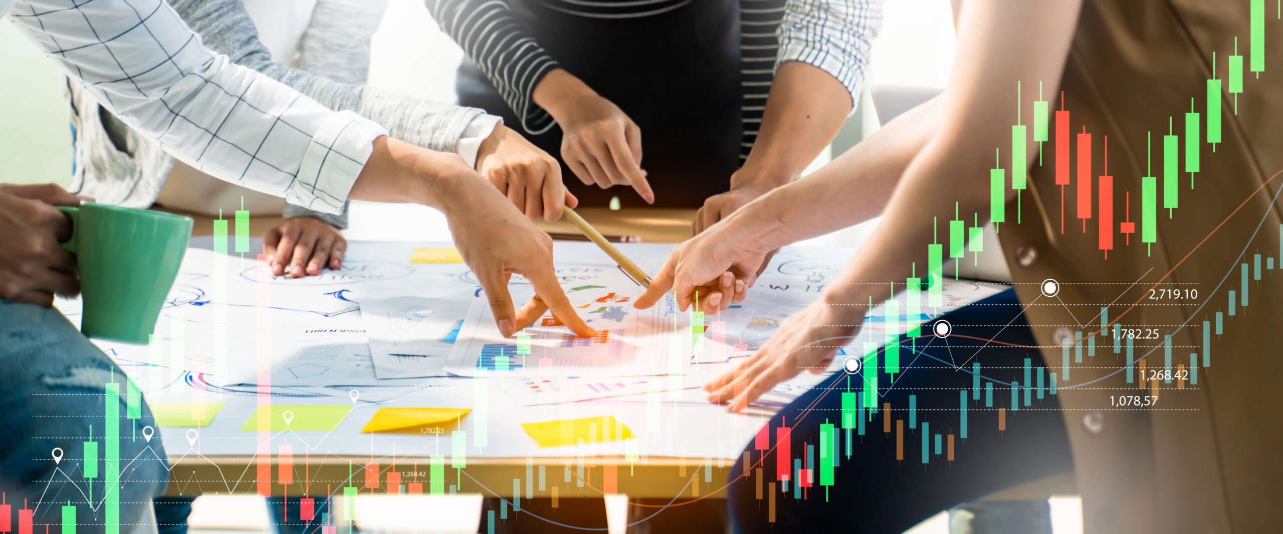 Group of young business professionals creative brain storm meeting, discussing roadmap to product launch