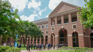 Students walking outside of the McColl Building