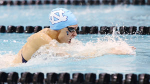 Katie Ramos Swimming Breaststroke At UNC Swim Competition