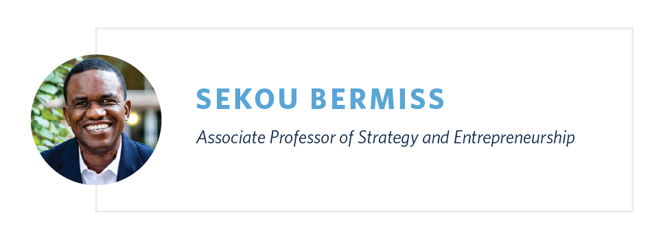 Graphic showing UNC Professor Sekou Bermiss’ headshot and text that reads: “Associate Professor of Strategy and Entrepreneurship.”