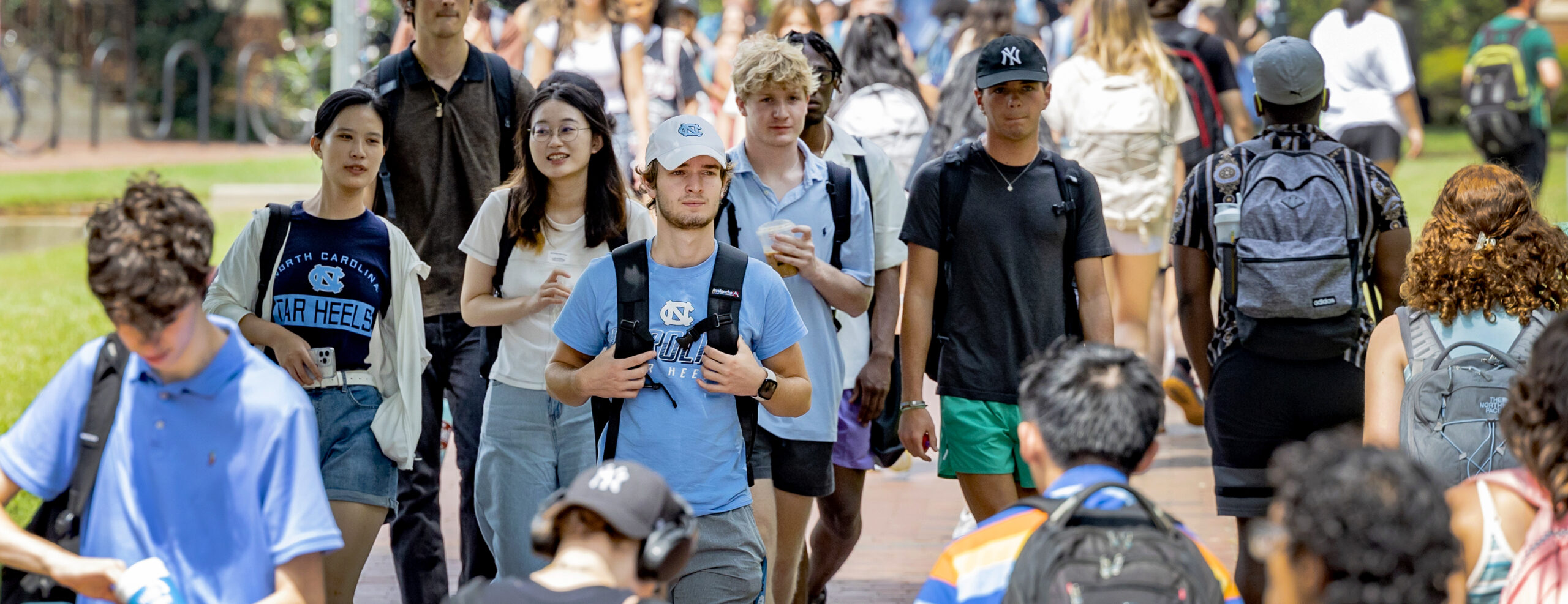 Students walking across campus