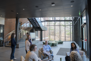 The entrance to the McColl Building from Bell Hall serves as the front door to the MAC and MSM Program offices.