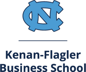 Vertical Kenan-Flagler logo in Carolina Blue with Navy text