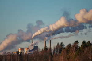 Toxic air pollution coming from industrial towers