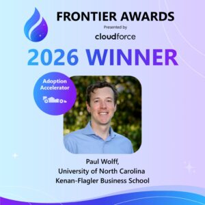 A Frontier Awards graphic announcing Paul Wolff as the 2026 Adoption Accelerator winner, with his headshot and Cloudforce branding.