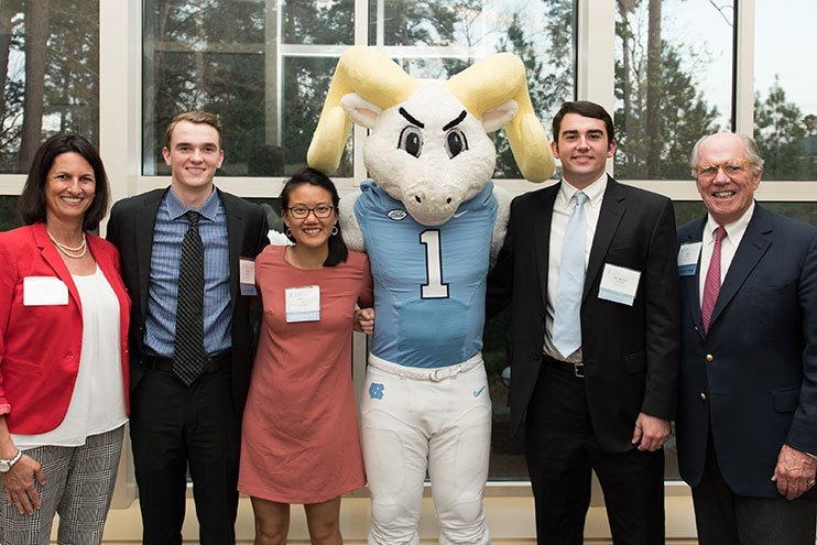 Students standing with the UNC mascot