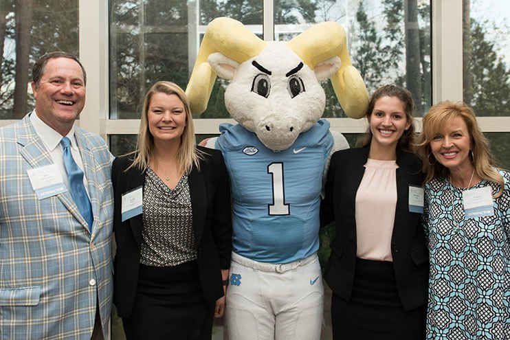 Students standing with the UNC mascot
