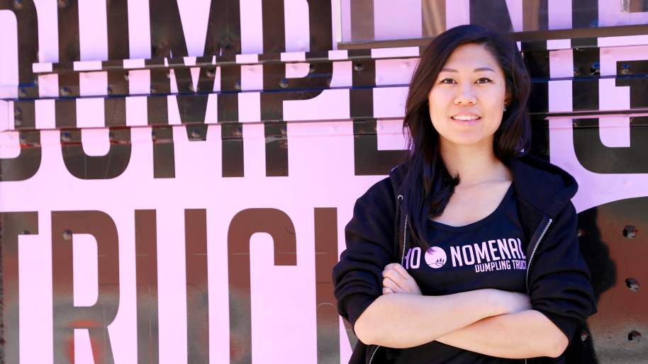 Sophia Woo standing in front of her dumpling truck