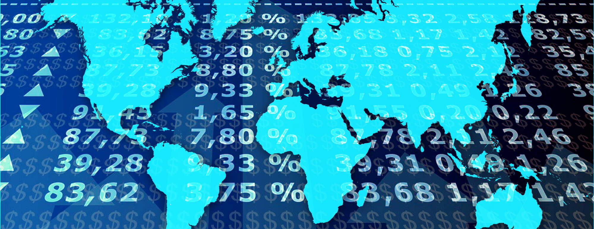 World map with financial data in the background