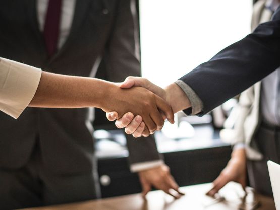 Woman and man handshaking