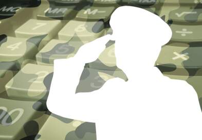 Soldier with calculator background