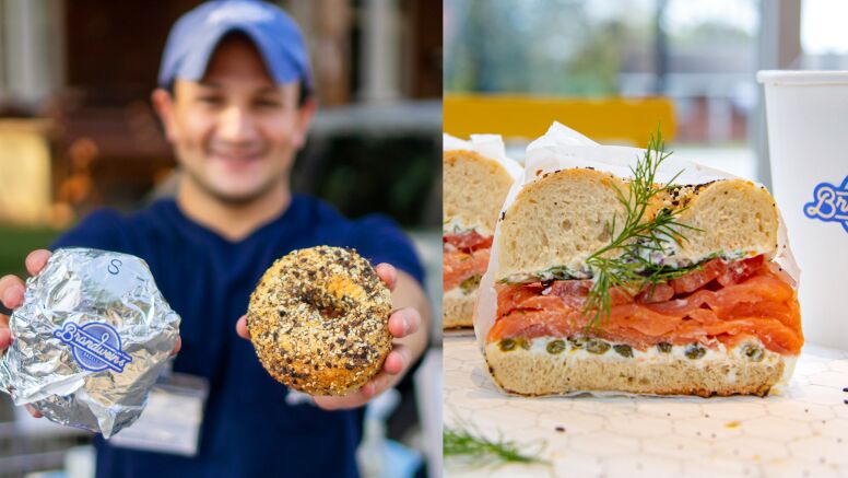 Alex Brandwein holding a bagel