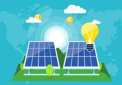 Solar Panels and lightbulb and money cost savings graphic