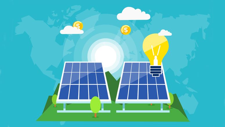 Solar Panels and lightbulb and money cost savings graphic