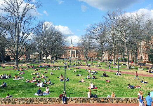 Students Sitting On Lawn At UNC Chapel Hill