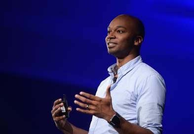 Stage background Khalil Smith speaks at event