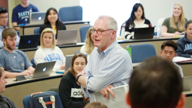 Full classroom with Nick Didow speaking to students