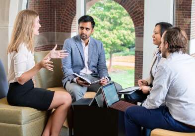 Student around table