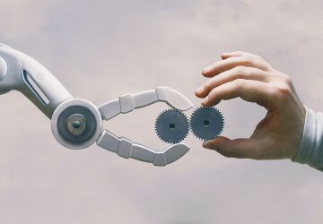 Robot And Human Hand with Gears
