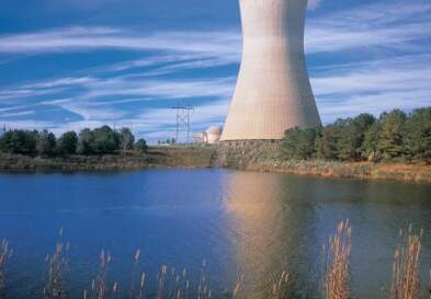 Nuclear cooling tower releasing steam
