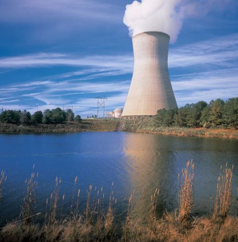 Nuclear cooling tower releasing steam