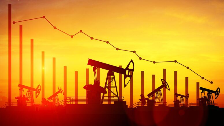 pump jack on oil well at sunset