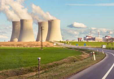 nuclear cooling towers releasing steam