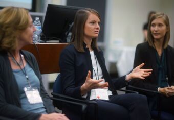 Women in class discussion