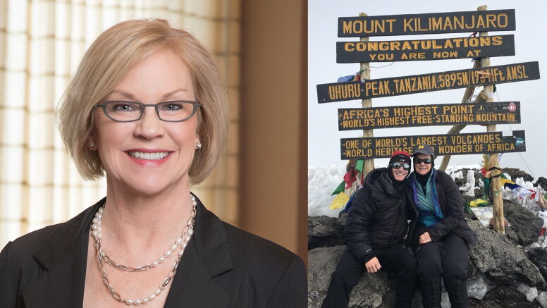 Cathy Bessant headshot and photo in Mount Kilimanjaro
