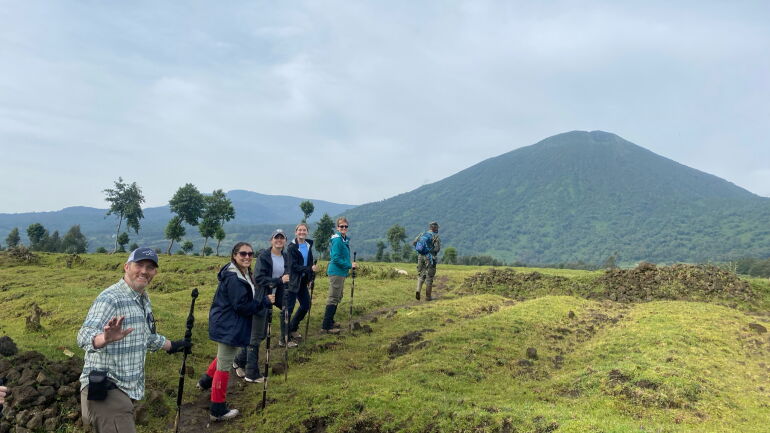 Students climbing mountain