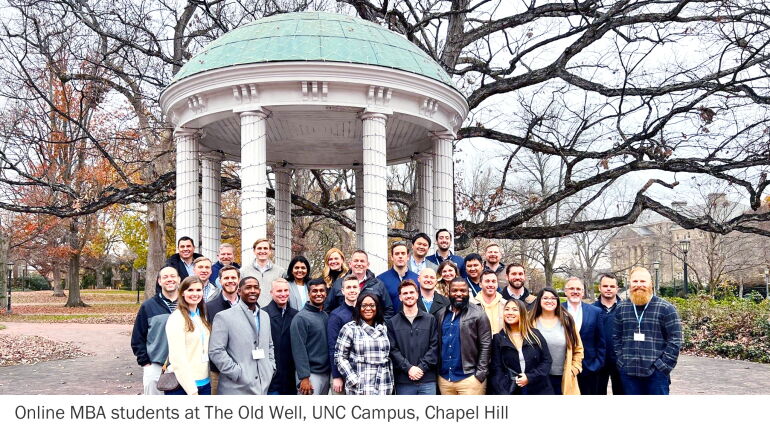 Online MBA students at the Old Well, UNC Campus, Chapel Hill