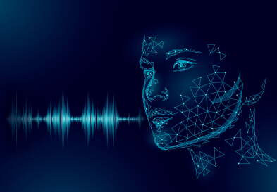 Virtual assistant voice recognition service technology business concept. AI artificial intelligence robot help work support. Chatbot beautiful female face low poly program vector illustration