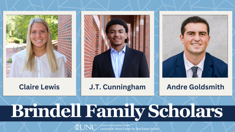 Brindell Family Scholars: Claire Lewis, J.T. Cunningham, Andre Goldman