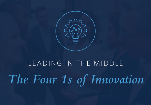 A graphic that includes the text: “Leading in the Middle: The Four 1s of Innovation.”