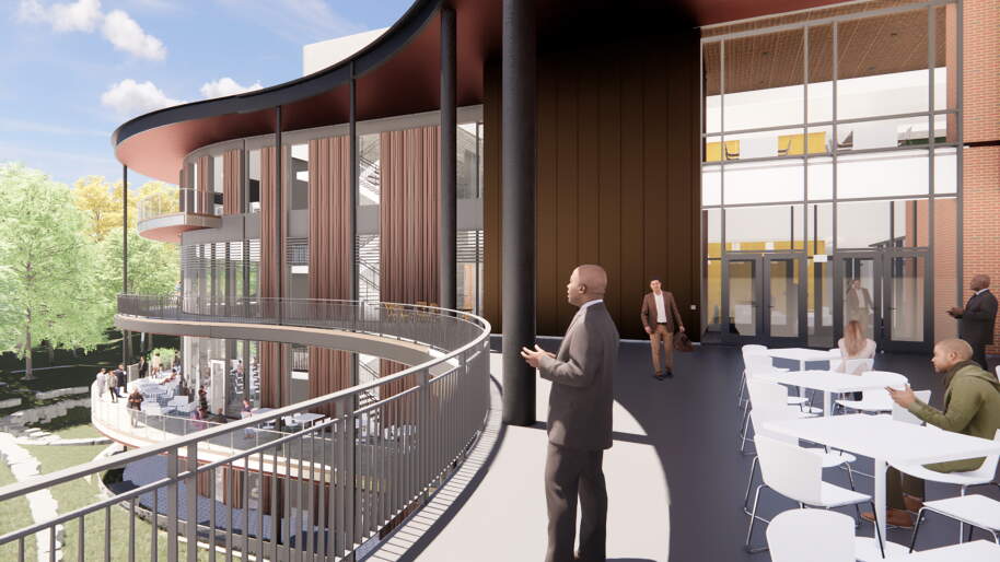 Corner view of new building