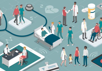 A cartoon of doctors and nurses taking care of patients.