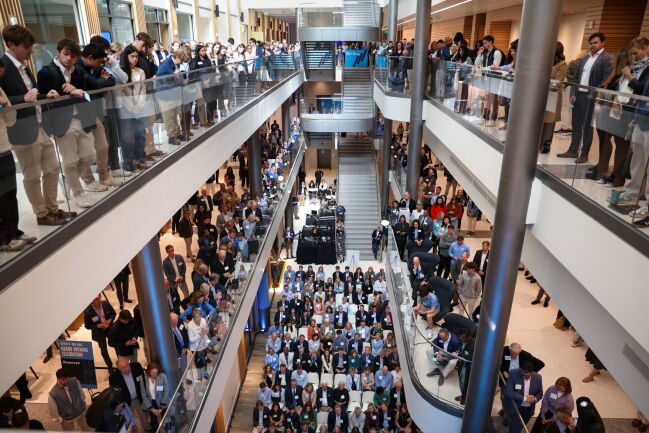 The crowd from all different levels of Bell Hall.