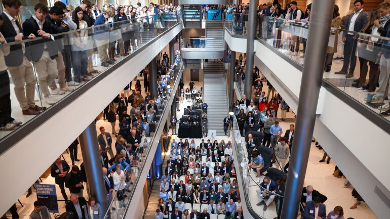 The crowd from all different levels of Bell Hall.