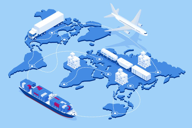 An illustration of a global logistics network.