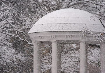 The top of the Old Well covered in snow. (Jon Gardiner/UNC-Chapel Hill)