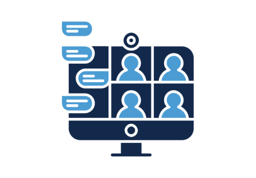 Icon of screen with virtual live meeting and chat