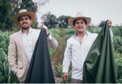 Desserto cofounders Andrian (left) and Marte (right) holding their cactus leather.