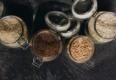 Glass jars of grain
