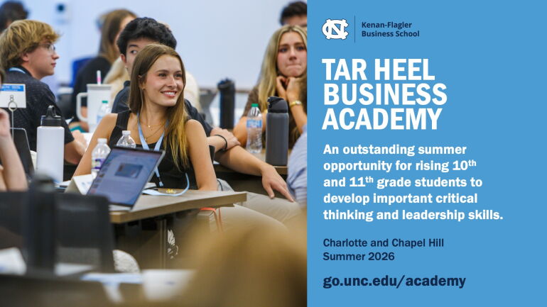 A monitor slide promoting the Tar Heel Business Academy