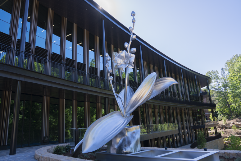 “The Orchid (And The I-Beam)” by Ben Leone outside of Bell Hall