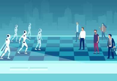 People and robots face off on a chess board